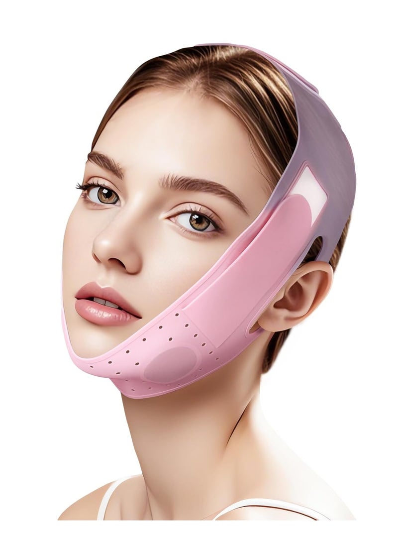 V-Line Sculpting Face Mask – Silicone Chin Strap for Jawline Tightening & Double Chin Reduction (23-27 Inches) (Sakura Pink) - Image 1